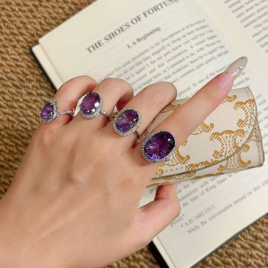 Aosharma Eternal Calm: Healing Amethyst Halo Ring