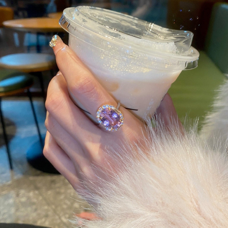 Aosharma Eternal Calm: Healing Amethyst Halo Ring