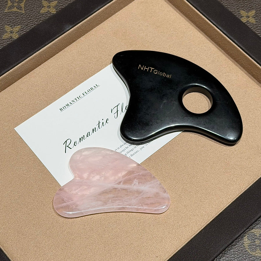 Premium Rose Quartz & Black Stone Gua Sha Sculpting Set